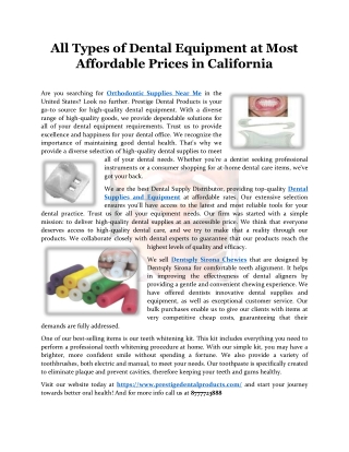 All Types of Dental Equipment at Most Affordable Prices in California