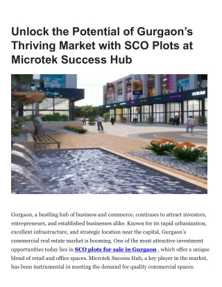 Unlock the Potential of Gurgaon’s Thriving Market with SCO Plots at Microtek Success Hub