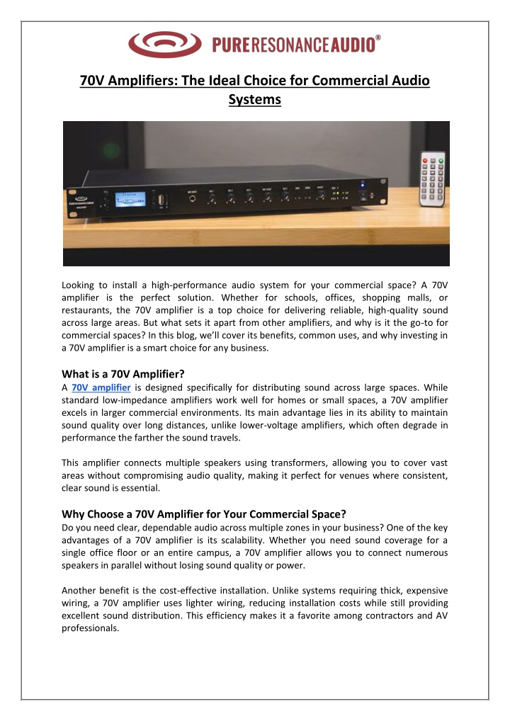 70v amplifiers the ideal choice for commercial