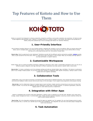 top features of koitoto and how to use them