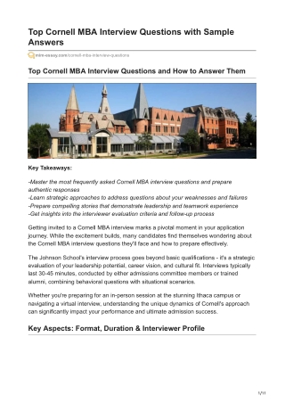 top cornell mba interview questions with sample