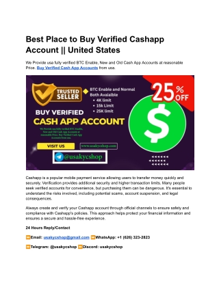 Best Place to Buy Verified Cashapp Account || United States
