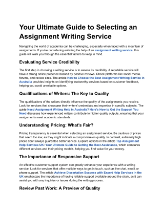 your ultimate guide to selecting an assignment