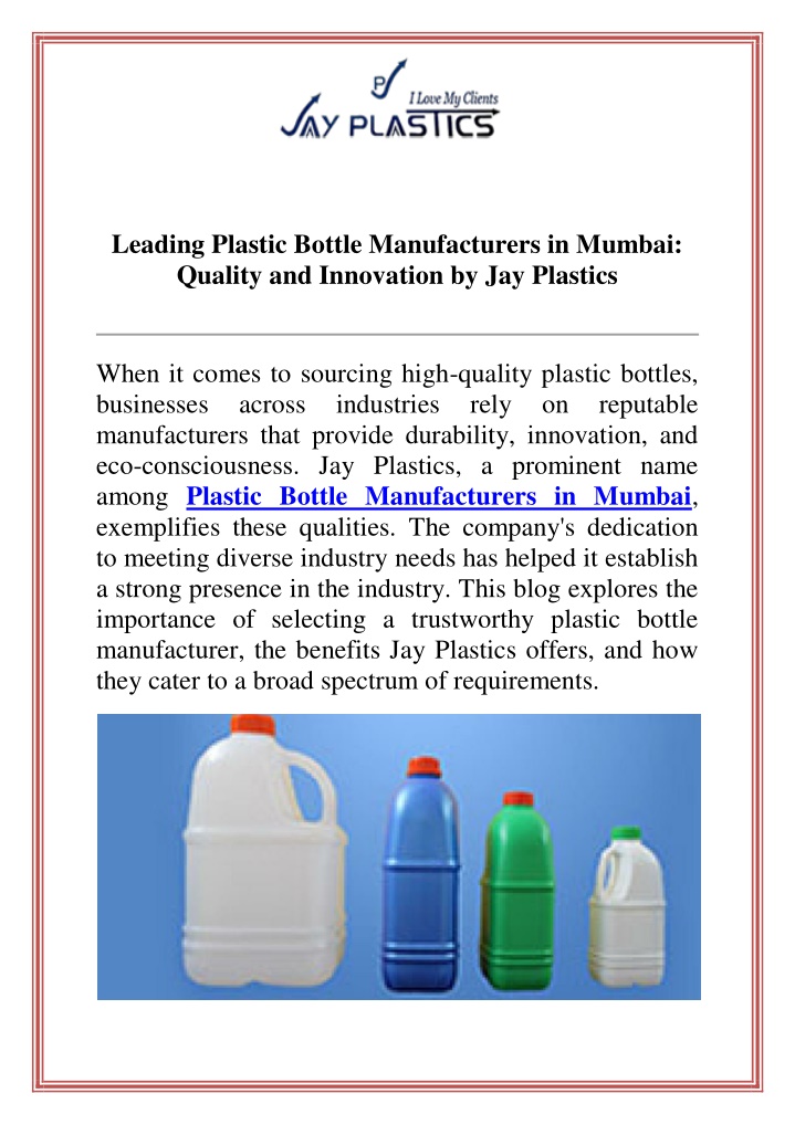 leading plastic bottle manufacturers in mumbai