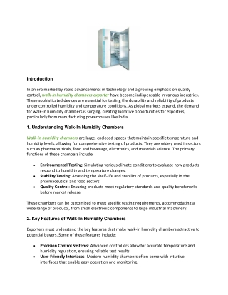 The Growing Demand for Walk-In Humidity Chambers: Opportunities for Exporters