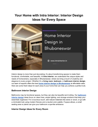 Your Home with Intra Interior: Interior Design Ideas for Every Space