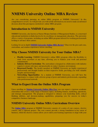 NMIMS University Online MBA Review