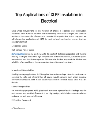 Top Applications of XLPE Insulation in Electrical