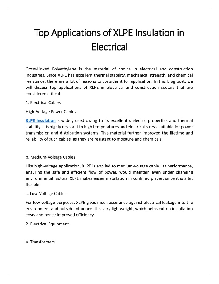 top applications of xlpe insulation