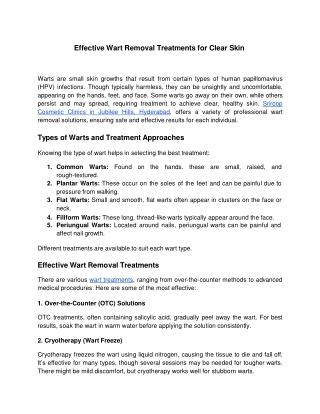 Effective Wart Removal Treatments for Clear Skin