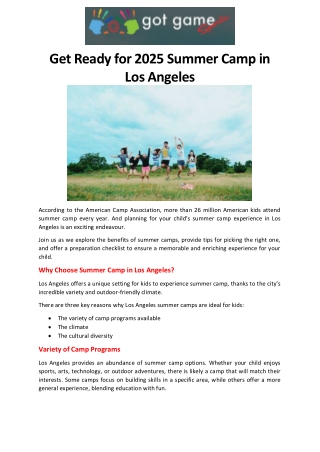 Get Ready for 2025 Summer Camp in Los Angeles