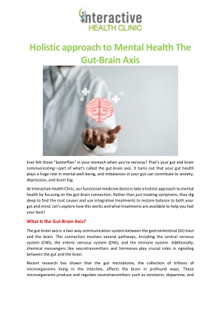 Holistic approach to Mental Health The Gut-Brain Axis