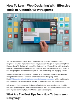 How To Learn Web Designing With Effective Tools In A Month - SFWPExperts