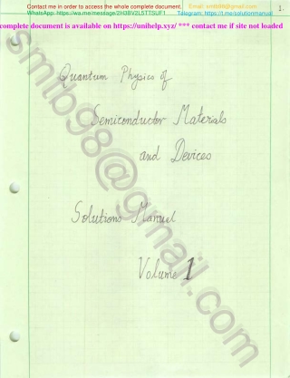 Solution Manual for Quantum Physics of Semiconductor Materials and Devices by Debdeep Jena