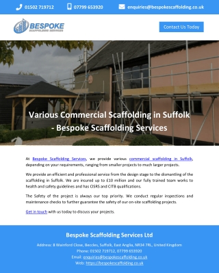Various Commercial Scaffolding in Suffolk - Bespoke Scaffolding Services