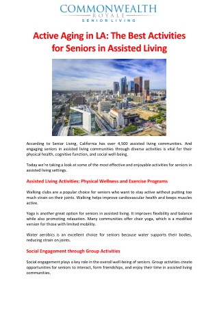 Active Aging in LA The Best Activities for Seniors in Assisted Living