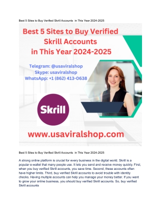Best 5 Sites to Buy Verified Skrill Accounts  in This Year 2024-2025