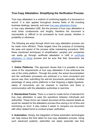 True Copy Attestation: Simplifying the Verification Process