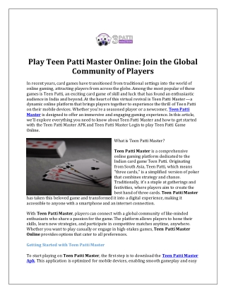 Play Teen Patti Master Online Join the Global Community of Players