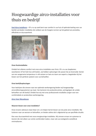 Airco voor nieuwbouw