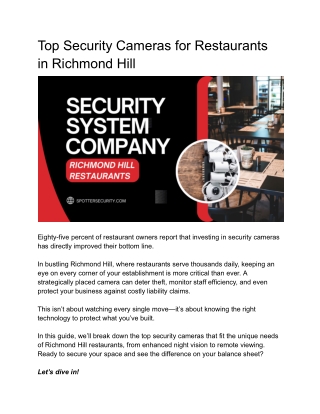 Top Security Cameras for Restaurants in Richmond Hill