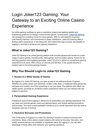 Login Joker123 Gaming_ Your Gateway to an Exciting Online Casino Experience