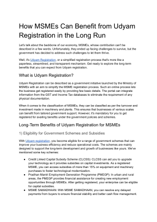 How MSMEs Can Benefit from Udyam Registration in the Long Run
