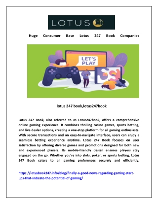 9 Huge Consumer Base Lotus 247 Book Companies