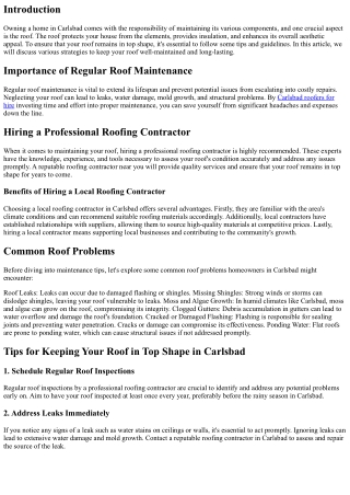 Tips for Keeping Your Roof in Top Shape in Carlsbad