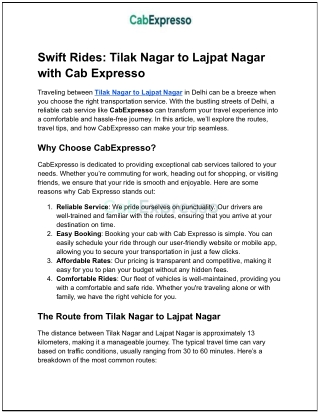 Swift Rides_ Tilak Nagar to Lajpat Nagar with Cab Expresso