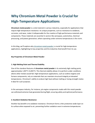 Why Chromium Metal Powder is Crucial for High-Temperature Application