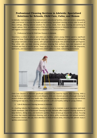 Professional Cleaning Services in Adelaide: Specialized Solutions for Schools