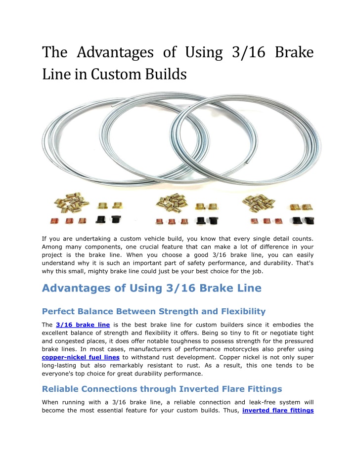 the advantages of using 3 16 brake line in custom