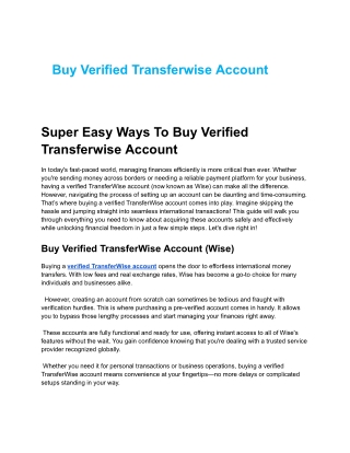 The Best Place To Buy Verified Transferwise Accountt in 2024