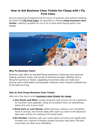 How to Get Business Class Tickets for Cheap with I Fly First Class