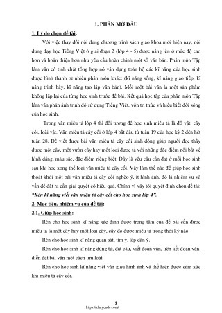 Rèn kĩ năng viết văn miêu tả cây cối cho học sinh Lớp 4