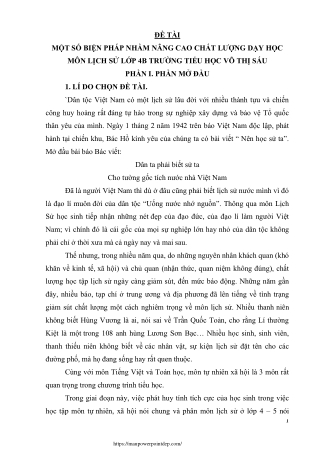 Một số biện pháp nhằm nâng cao chất lượng dạy học môn Lịch sử Lớp 4