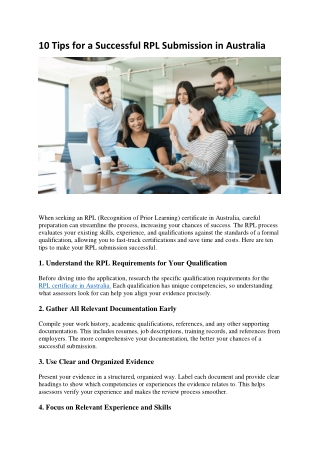 10 Tips for a Successful RPL Submission in Australia
