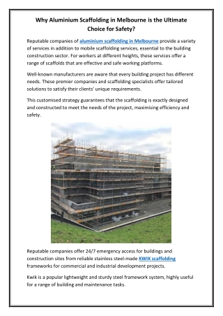 Why Aluminium Scaffolding in Melbourne is the Ultimate Choice for Safety