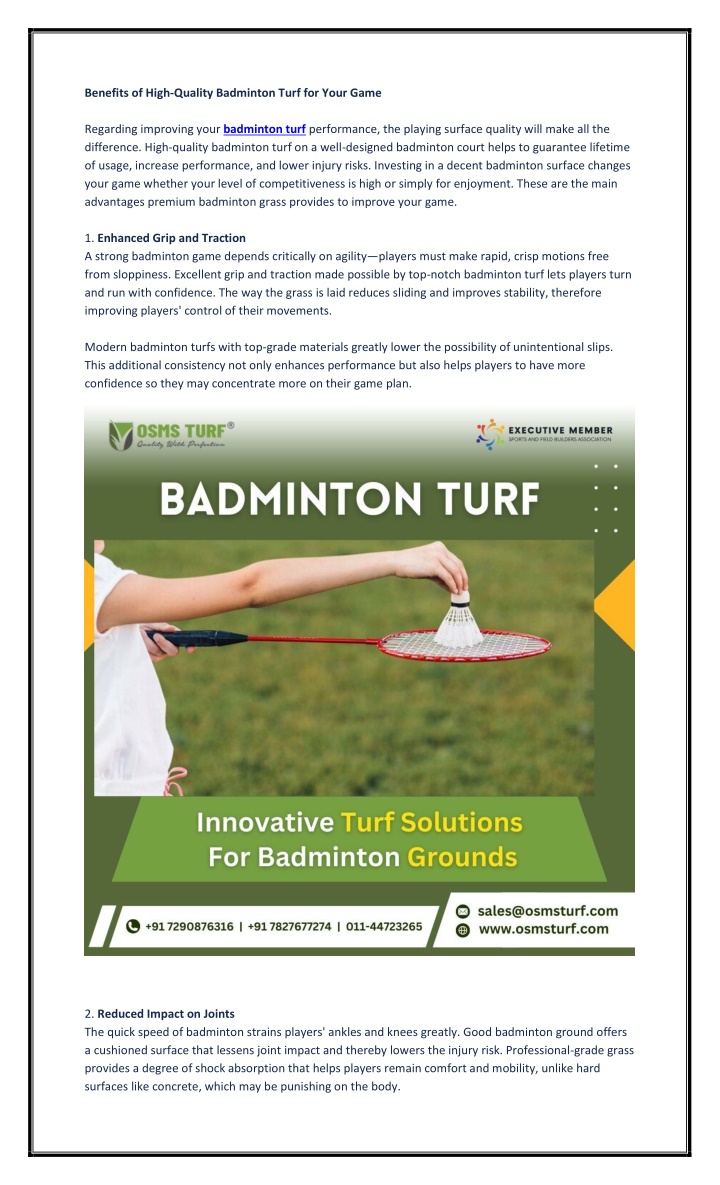 benefits of high quality badminton turf for your