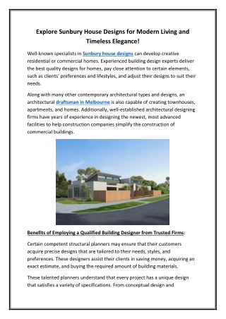 Explore Sunbury House Designs for Modern Living and Timeless Elegance