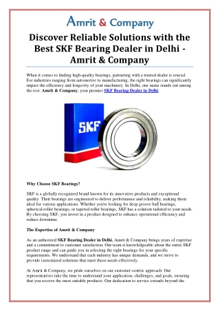 Top SKF Bearing Dealer in Delhi: Your Trusted Source for Bearings