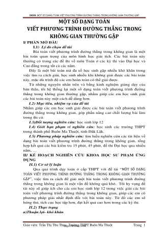 Một số dạng toán viết phương trình đường thẳng trong không gian thường gặp