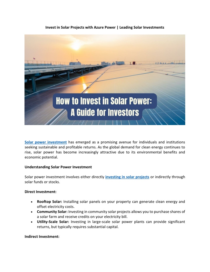 invest in solar projects with azure power leading