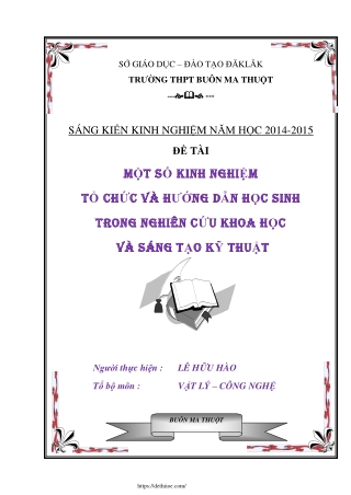 Kinh nghiệm tổ chức và hướng dẫn học sinh trong NCKH và sáng tạo kỹ thuật