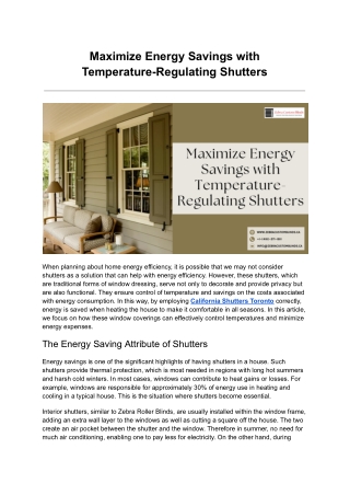 Maximize Energy Savings with Temperature-Regulating Shutters