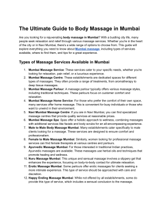 Body Massage in Mumbai