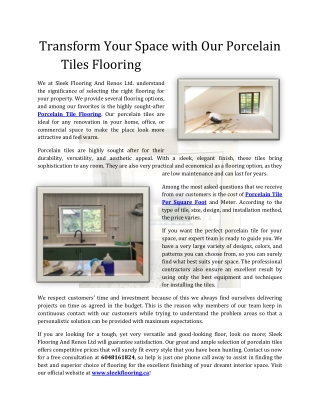 Transform Your Space with Our Porcelain Tiles Flooring