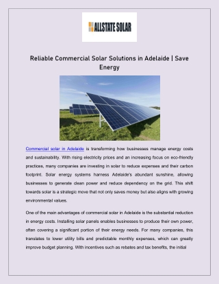 Reliable Commercial Solar Solutions in Adelaide | Save Energy