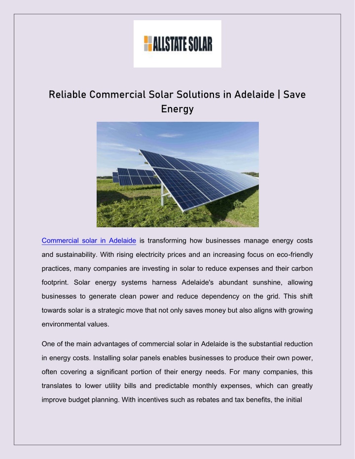 reliable commercial solar solutions in adelaide